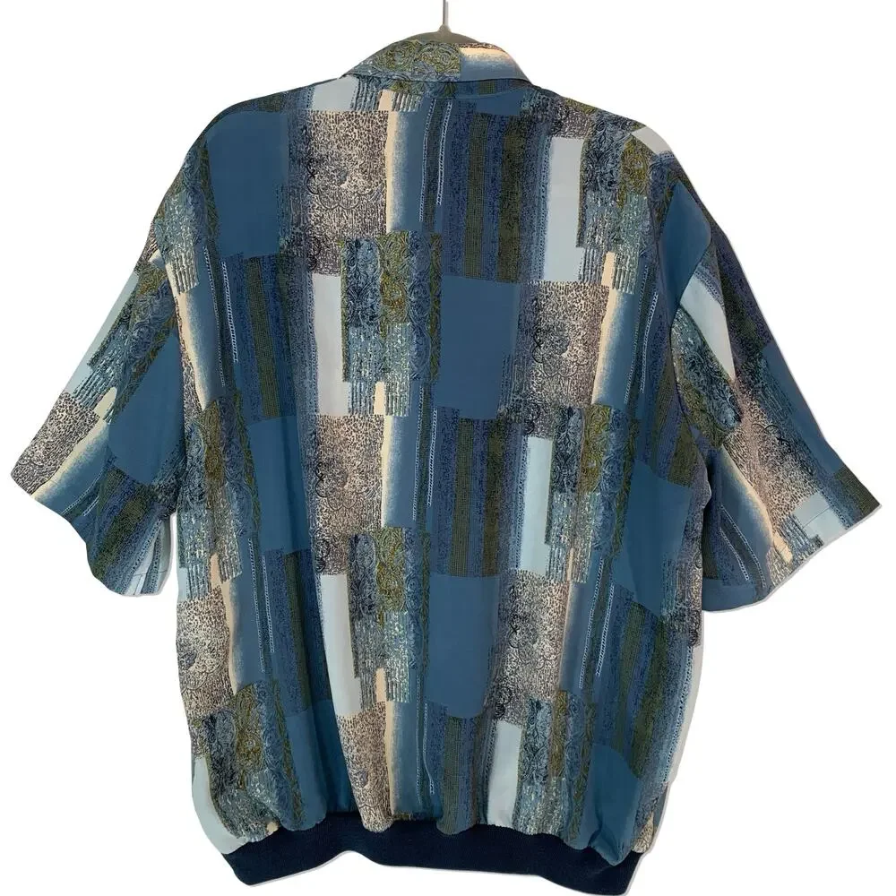 Alan Stuart Polo Shirt Men XL Blue Multicolor Abstract Geometric Retro Vintage - Picture 9 of 11